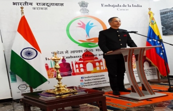  Amb. Abhishek Singh gave a keynote address on the occasion of the 17th Pravasi Bharatiya Divas highlighting the important initiatives of the Government of India for the welfare of Indian diaspora.